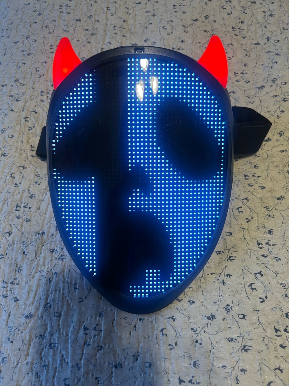 LED Light-Up Devil Mask Blue Display Red Horns Adjustable Strap Cosplay Hallowee